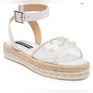 KARL LAGERFELD Paris Adalina Pearl Espadrille Sandals-Ankle Buckle. Size 6.5 M